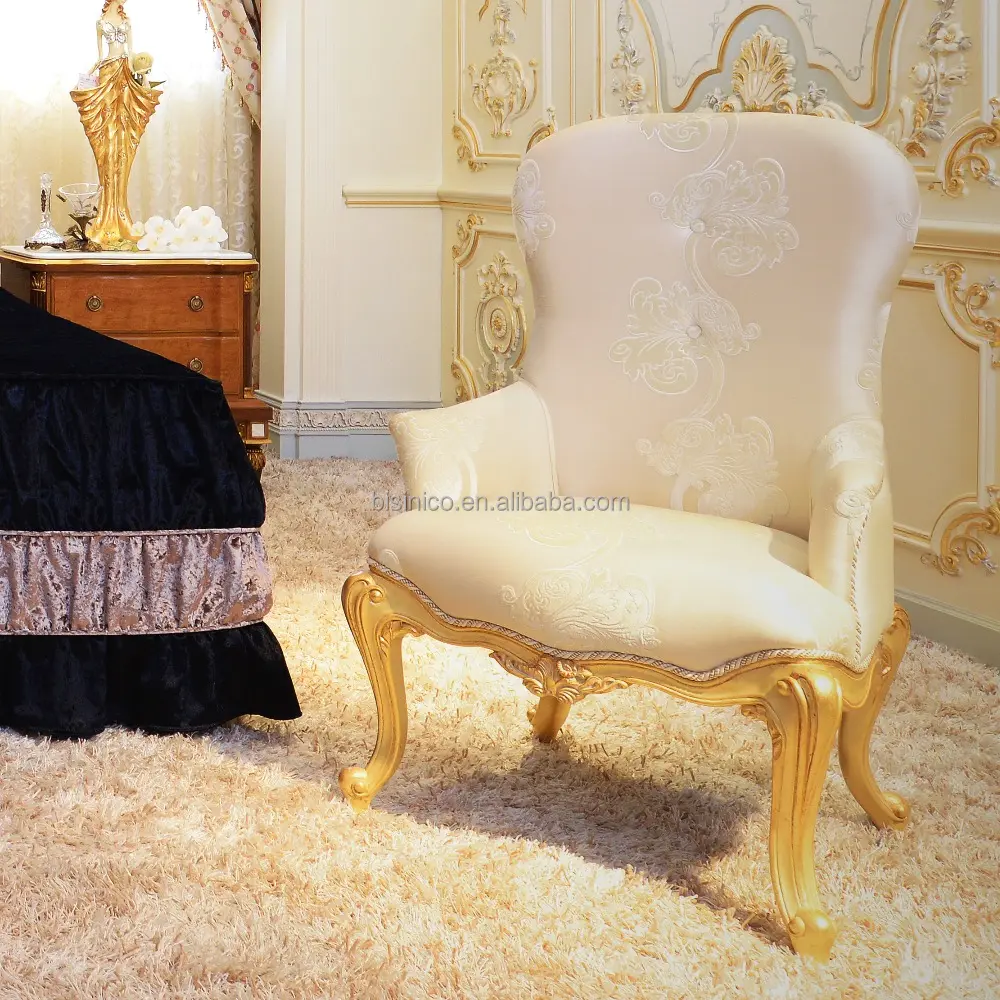 Sillón barroco de tela blanca con marco dorado para sala de estar y dormitorio, sillón de estilo victoriano con respaldo alto, tamaño Queen Throne King, elegante