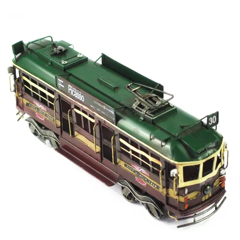 Collezione di Giocattoli di Latta Auto Styling Kid Trolley Bus Modello Retrò Modelli di Auto In Ferro Fatti A Mano Decorazione di Visualizzazione