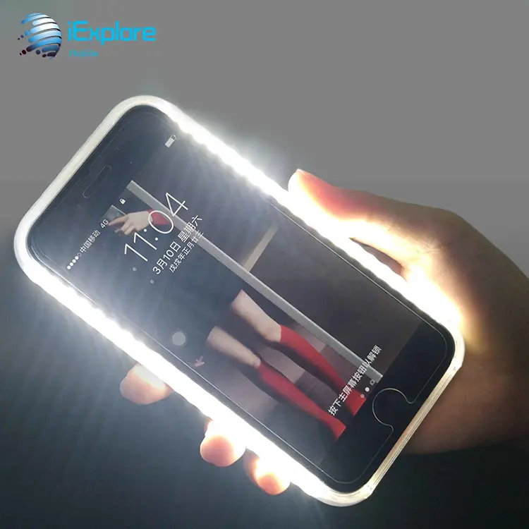 iExplore Manufacturer Single Side Selfie Fill-in LED Light Flash Light up Luminous Phone Case For Samsung S9 S10 iPhone 6 6s 6sp