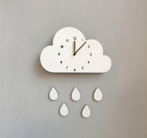 IG Trang Trí Phòng Trẻ Em Bắc Âu Trang Trí Hoạt Hình Mô Hình Đám Mây Nước Thả Im Lặng Đồng Hồ Treo Tường Bằng Gỗ - Product Image 3