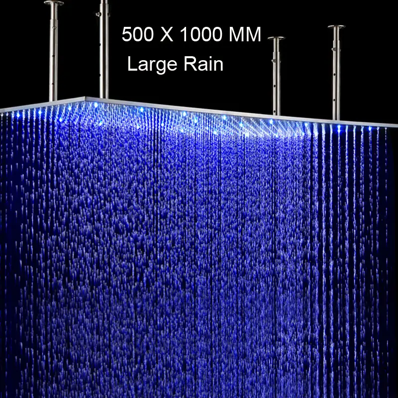 Cabeça de chuveiro montada em teto, tamanho grande, 20 polegadas por 40 polegadas, grande, painel de chuva, luzes de led, chuveiro do banheiro