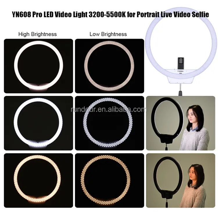 Yongnuo yn608 luz de led para estúdio, varejo, 3200k ~ 5500k, sem fio, luz remota de vídeo, cri> 95, lâmpada fotográfica, com adaptador de alimentação