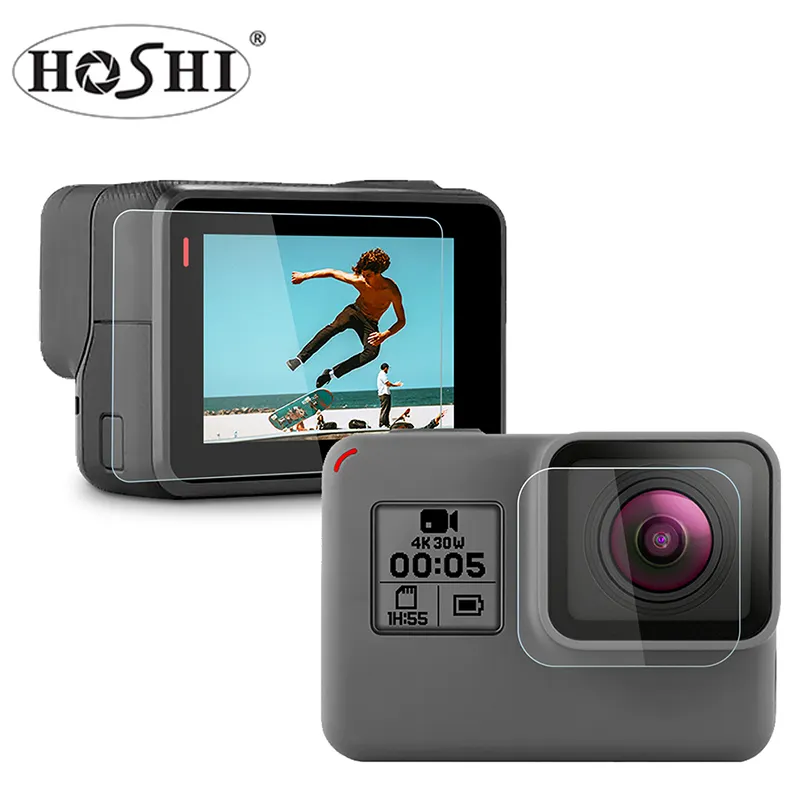 호시 강화 유리 렌즈 + LCD GoPro Hero 7 6 5 Hero7 Hero6 Hero5 블랙 카메라 보호 필름