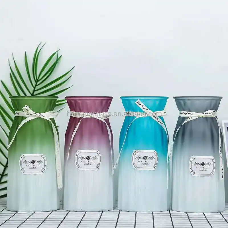 Großhandel farbe glas flover vase für möbel dekoration günstige glas flasche dekoration mit farbe druck