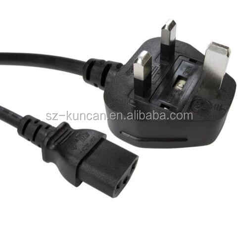 British UK Computer Extension Socket Connector Fused 3 Pin Wall Plug IEC C13 AC Power Cord Cable