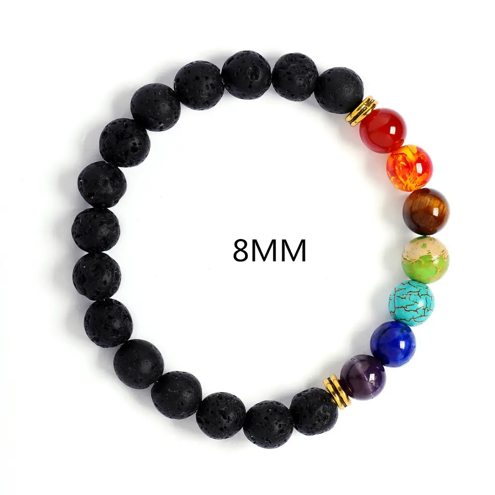 Pulsera de chakra de Yoga curativa, Cuenta de piedra de lava natural, 7 unidades