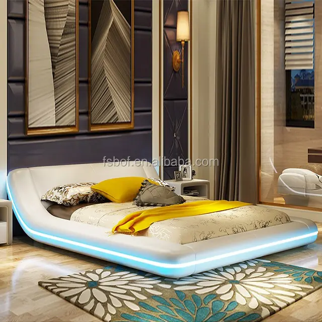 Barato moderno muebles utilizado cama doble diseño con luz Led A538