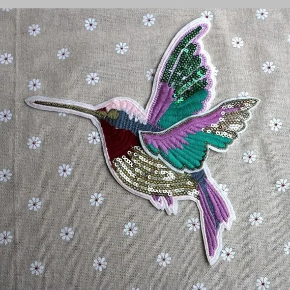 Hochwertige Paar Vogel Patch Applique Paille tte Pailletten Patch für Kostüm Dekorative Abzeichen Großhandel benutzer definierte Patch