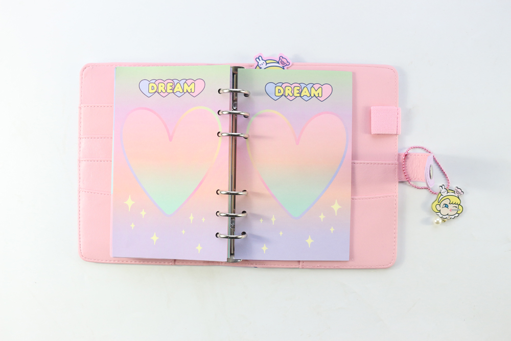 韓国 A6バインダー付き バインダーカバー ハート ブックカバー ラベンダー貯金 韓国 A6バインダー付き バインダーカバー ハート ブックカバー