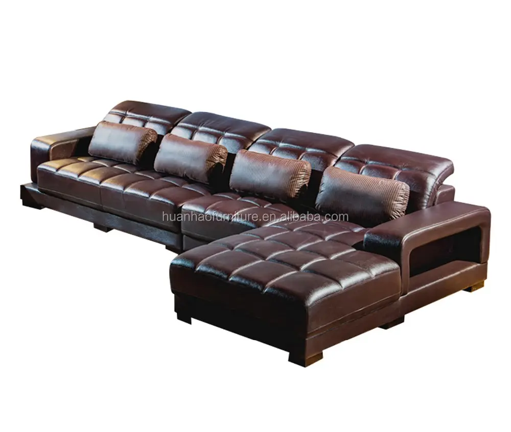 Canapé en cuir marron de forme l, mobilier moderne, vente en gros