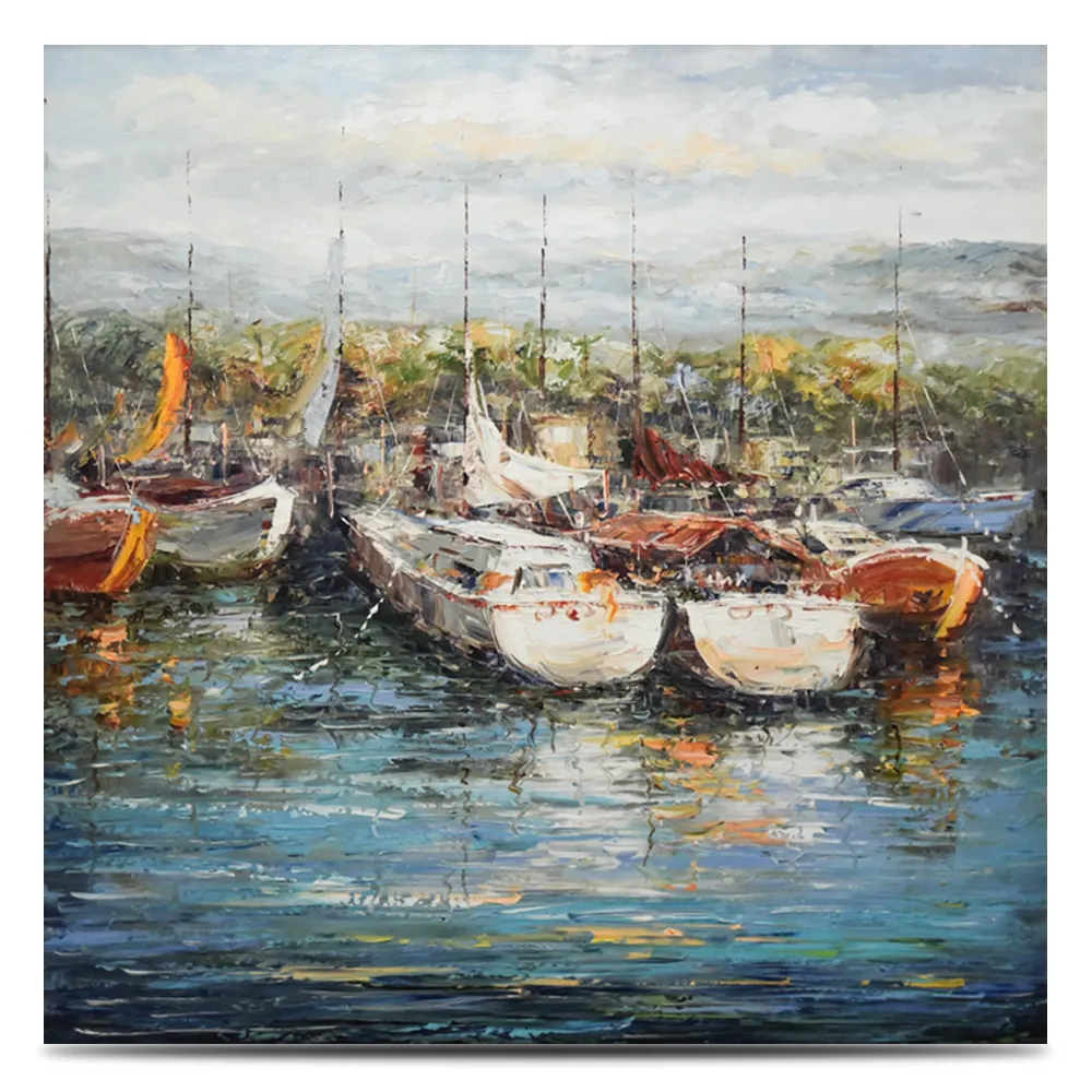 Antiguo artista personalizado barcos en puerto fotos cuadros pinturas al óleo Vintage decoración del hogar arte