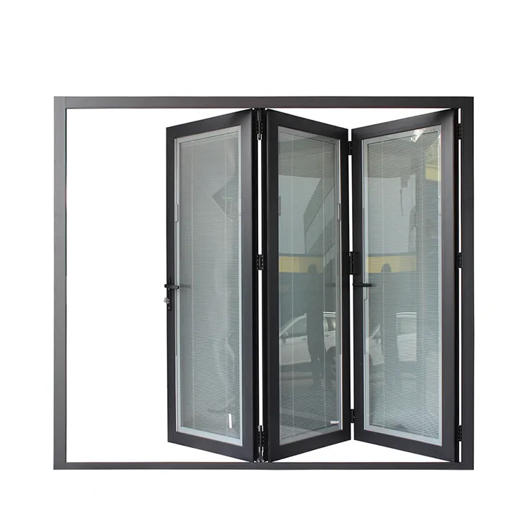 Alluminio nero bi pieghevole porta di vetro con feritoia shutter inserito di vetro manuale persiane porte