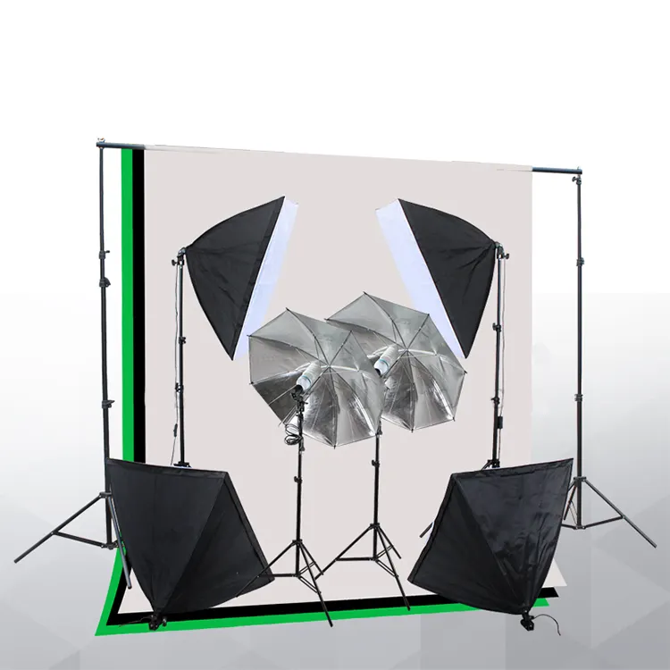 Photo Studio Continuous Lighting Kit with 2m*2m Background stand Photographic reflective umbrella and softboxes kit