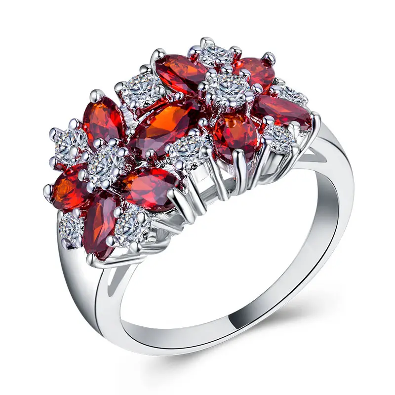 CAOSHI moda calda 925 argento placcato Halo anello fiore pietra rossa con pietre preziose con cristallo di diamante grande anelli Vintage donna