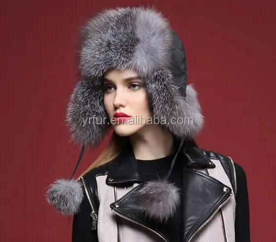 YR434B Winter Hat Russian Style Women Fashion Silver fox fur hats