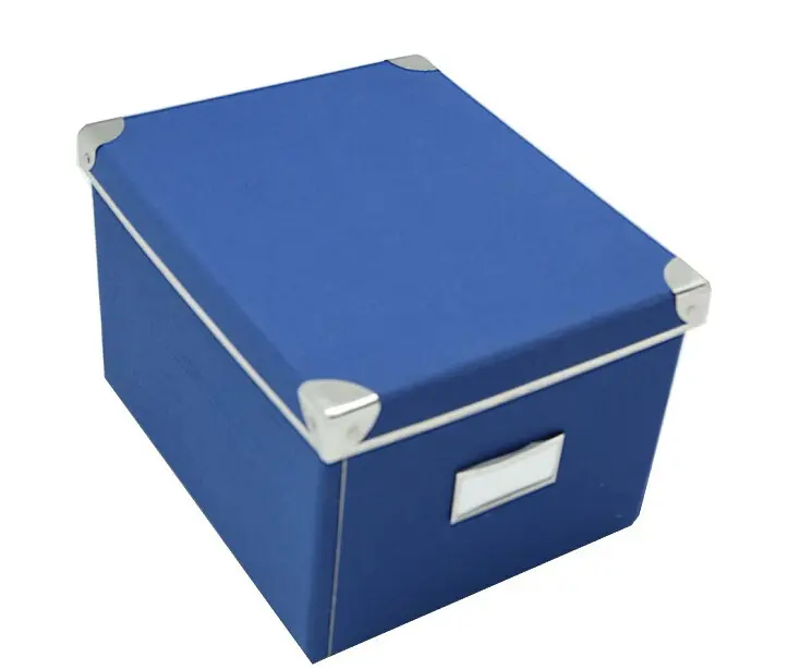 Caja de almacenamiento de cartón de esquina de Metal, plegable, con tapas, para oficina y hogar