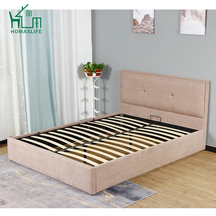 Cama de dormitorio de tipo minimalista moderna, cama con marco de tamaño king, cama de almacenamiento grande