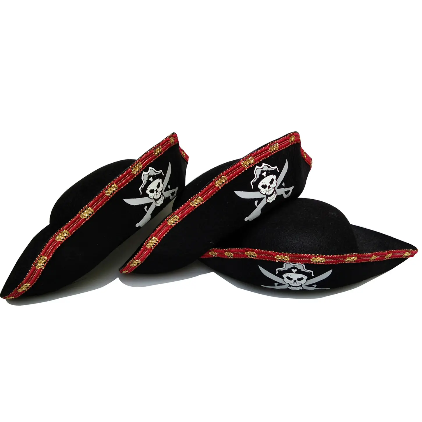 Halloween cosplay tre punte buccaneer costume accessorio feltro nero scheletro del pirata cappello