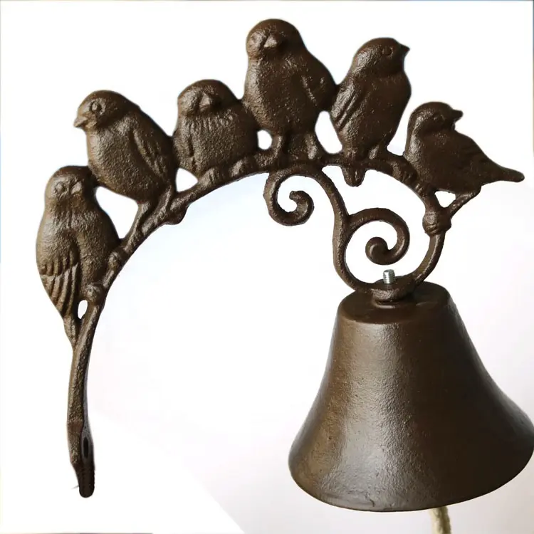 Campana de puerta decorativa de hierro fundido para pájaros vintage, para decoración de jardín