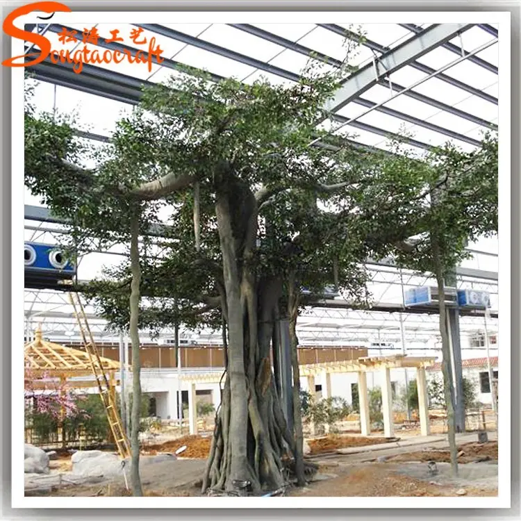 Tropical fake ornamental plants artificial plastic big banyan tree decorative metal large outdoor artificial trees