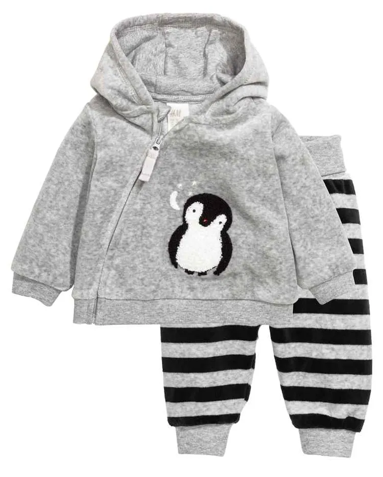 Conjunto de roupas de inverno, conjunto de pijama de lã desenho animado pinguim