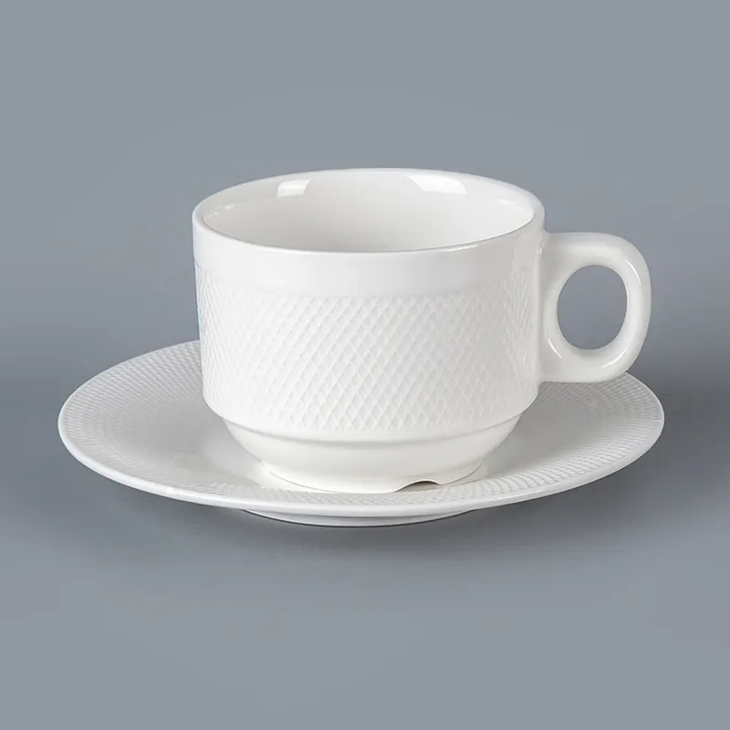 Copa de bebida de confianza del mercado occidental proveedor 2019 diseño de rejilla buen precio juego de tazas de té, café hotel taza de café de cerámica blanca