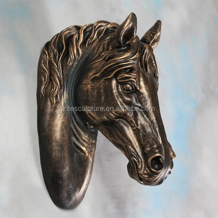 Escultura de cabeça de cavalo de metal do bronze 3d, artesanato personalizado para casa, decoração de parede