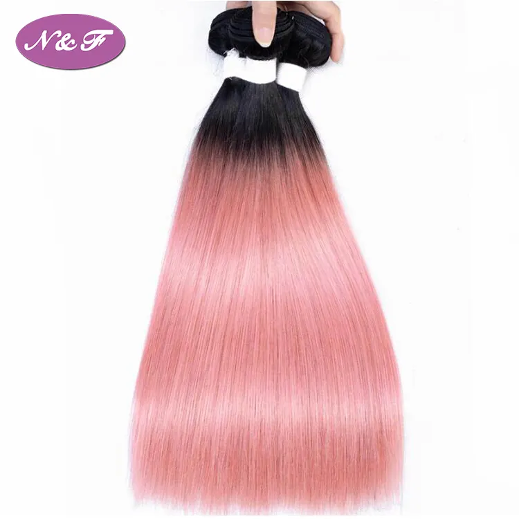 Remy cabelo brasileiro liso, cabelo humano rosa com ondas 1b