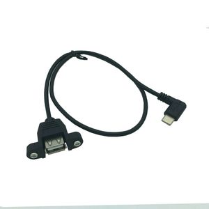 90 度直角 USB Type-C Male to Female USB2.0 A 带螺丝面板安装适配器 USB 扩展电缆