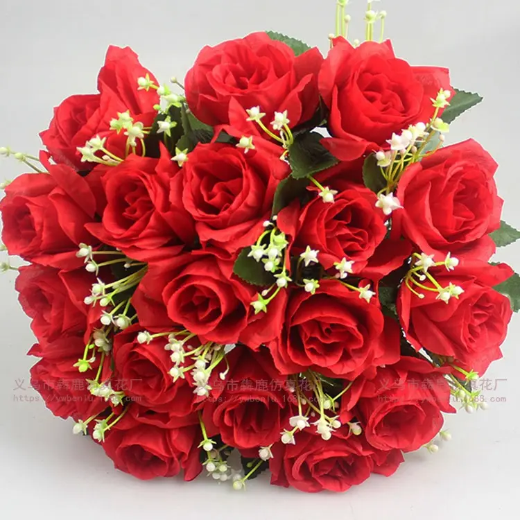 Caliente 18 cabezas de calidad roja Rosa mezclada Flor de lirio arbusto, ramos de flores