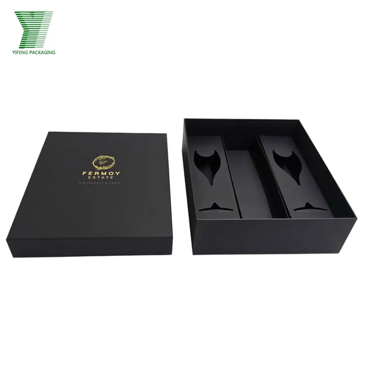 Ingrosso design nero di lusso di alta qualità scatola di cartone personalizzata scatola di imballaggio per vino scatola regalo champagne con divisore di carte