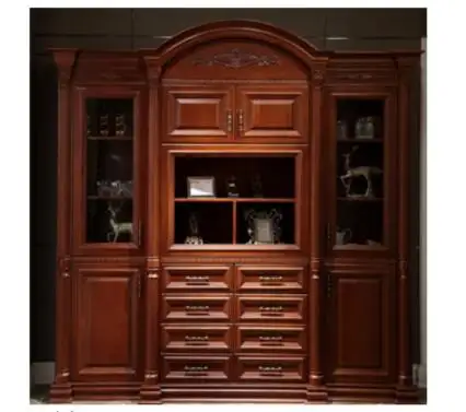 Классический дизайн, красный твердый деревянный книжный шкаф с дверцами для дома