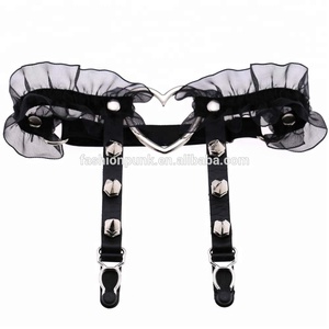 Atacado mulheres rebites harajuku renda beleza pu couro & pernas elásticas laço garter cinto