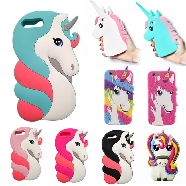 3D Colorido Dos Desenhos Animados Unicórnio Macio Silicone Soft Case Tampa Traseira Para o iphone 6/6 Plus/7/7 Plus