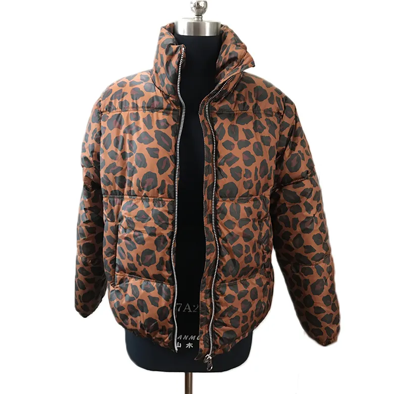 Fashion cheap stock used clothes coat ladies leopard print women winter jacket wholesale