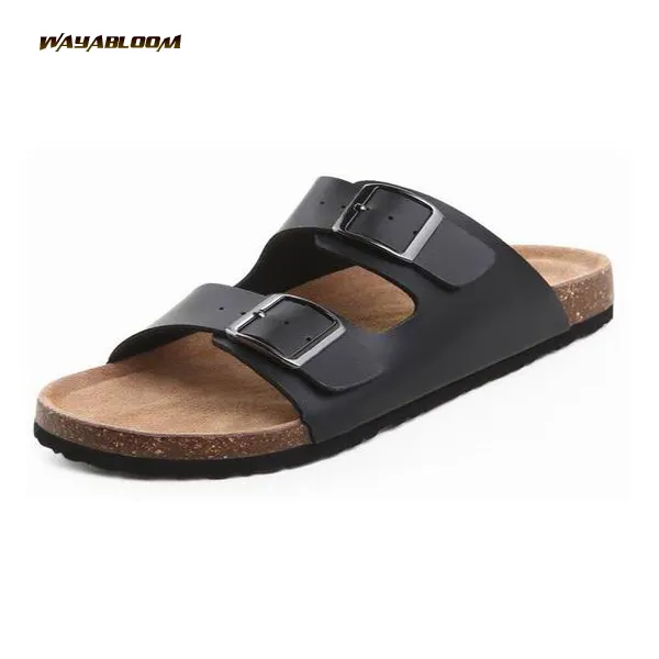 Sapatos de moda respirável cortiça chinelos de banho sandálias de couro genuíno personalização de borracha sapatos de verão para homens e mulheres