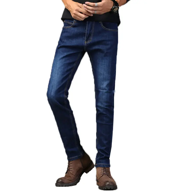 27-36 Men's jeans high stretch straight leg long loose trousers fashion casual blue denim male business denim clothing pants