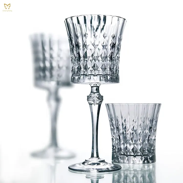 Copa de vino de diamante elegante Copas de vino grabadas