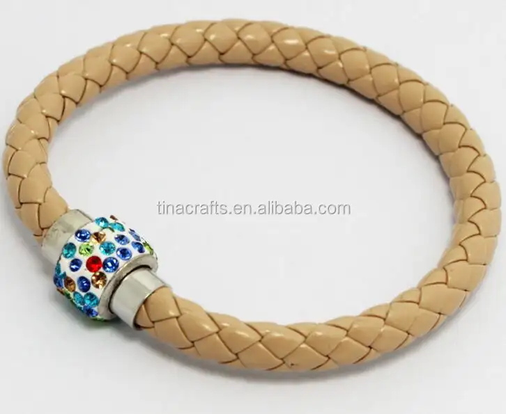 Magnética de cuero de la Pu de Pulseras de Moda Vner granos de arcilla trenzado de cuero de la PU