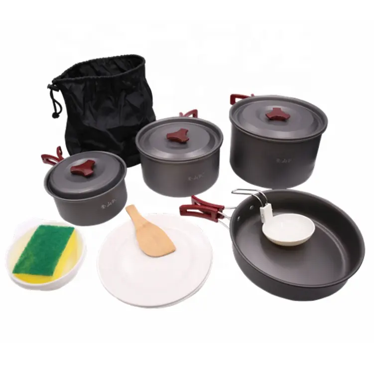 Portable outdoor cookware set aluminum camping pot