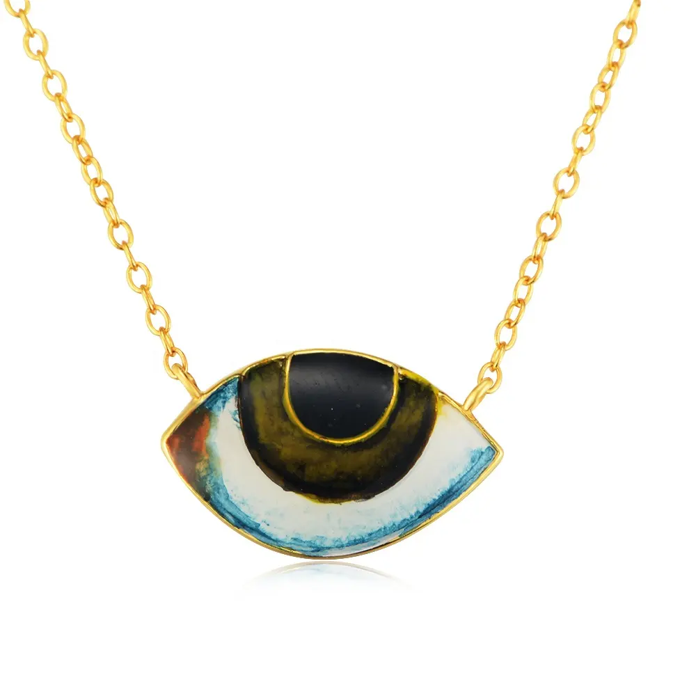 Trendy Fashion gold vermeil jewelry 925 sterling silver gioielli turchi smalto evil eyes collana con logo