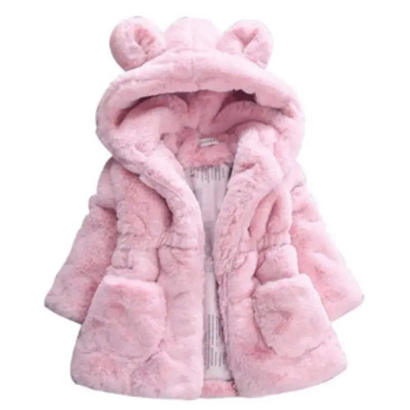 เด็กหญิงฤดูหนาว Christmas Coat Faux Fur ขนแกะอุ่น Outerwear Hooded Snowsuit เด็กทารกเสื้อ E9099