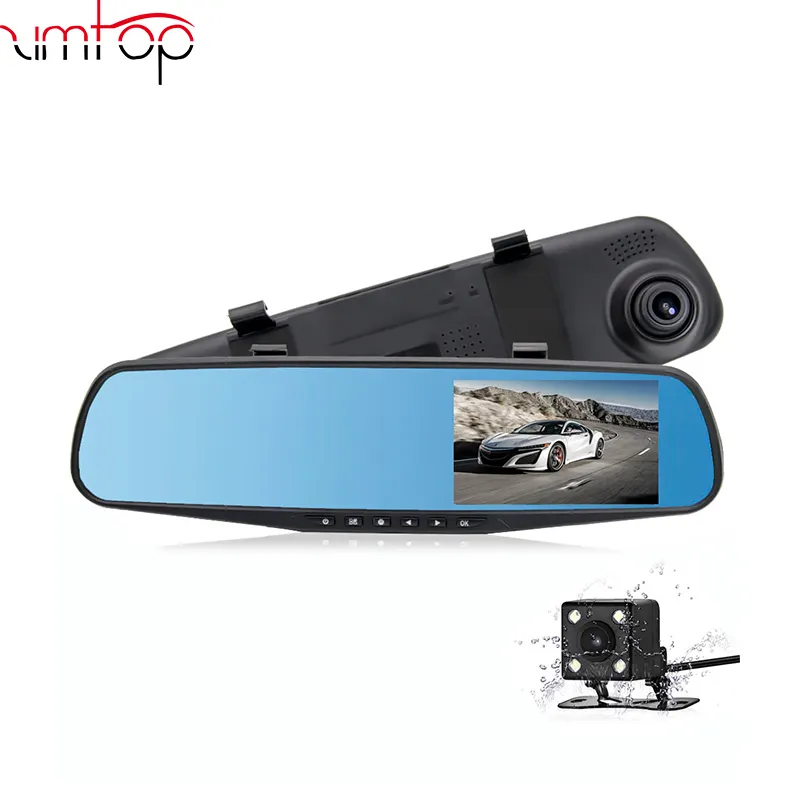 NOUVEAU double caméra hd dvr 4.3 pouces HD double objectif voiture dvr caméra de recul voiture rétroviseur