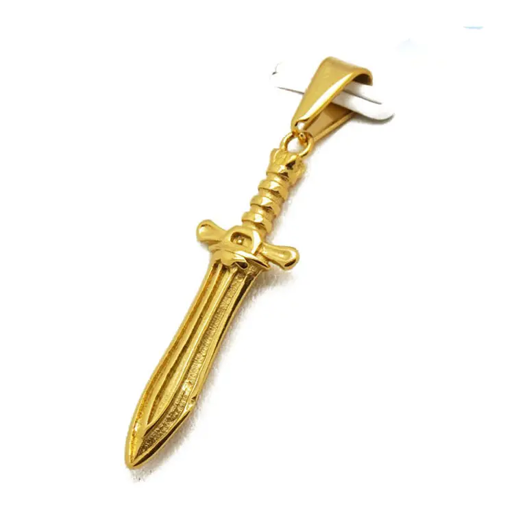 Modo caldo di vendita hiphop fidanzato regalo gioielli tribali coltello medaglione semplice design oro pendente della traversa dell'acciaio inossidabile del pendente del mens