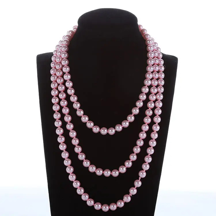Collier en perles roses, chaîne rond, 150cm, long, 8mm, 1 pièce