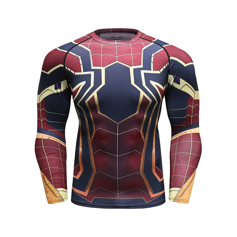 卸売カスタム昇華スーパーヒーロースパイダーマン長袖シャツ新しい映画3D圧縮Tシャツ