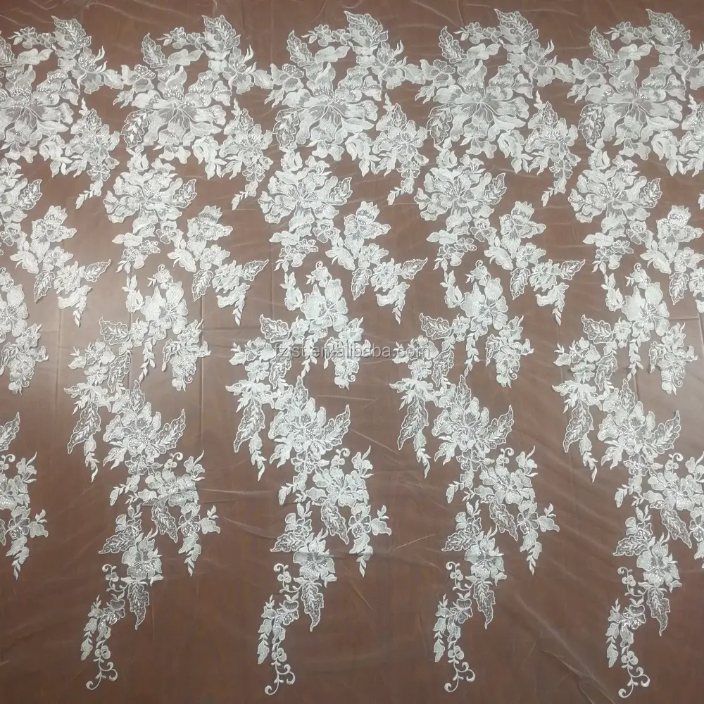 Rede de lantejoulas bordada de fio de seda, grande flor desenhos, tecido de renda francês
