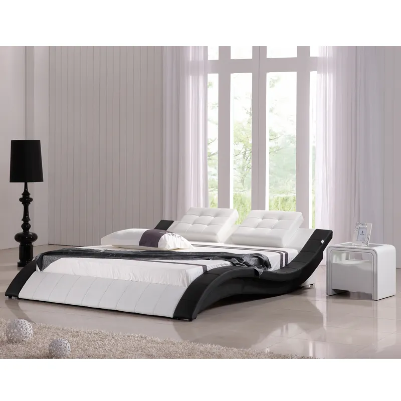 Designer Modern Real Couro Genuíno Cama Macia, Cama de Casal King Size/Queen Size Quarto Móveis Para Casa Venda Quente Estilo Europeu