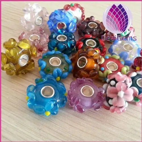 wholesale european style flower shape large hole lampworked glass beads