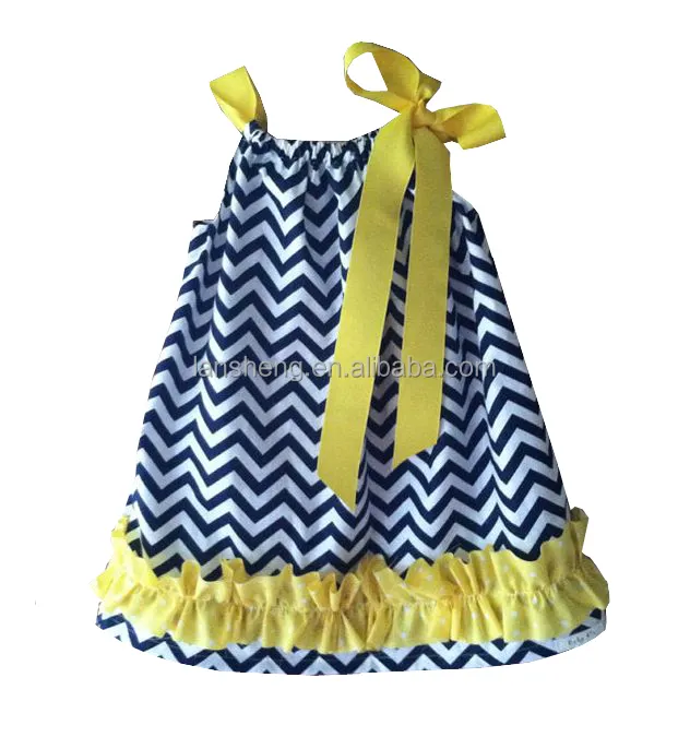 Venta al por mayor princesa azul Chevron con el ajuste amarillo almohada de algodón vestido